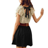 Allegra K Women Dots Print Flouncing Patchwork Dress W Waist Belt