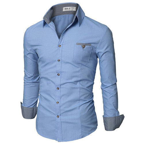 Doublju Mens Casual Shirt with Contrast Neck Band