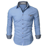 Doublju Mens Casual Shirt with Contrast Neck Band