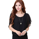 FINEJO Womens Candy Color Chiffon Tops Fitted Puff Sleeve Shirt Clubwear Blouse