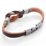 Dark Brown Genuine Leather Nautical Knot Bracelet with Silver New Secure Clasps for Him and Her, Unisex, 8"